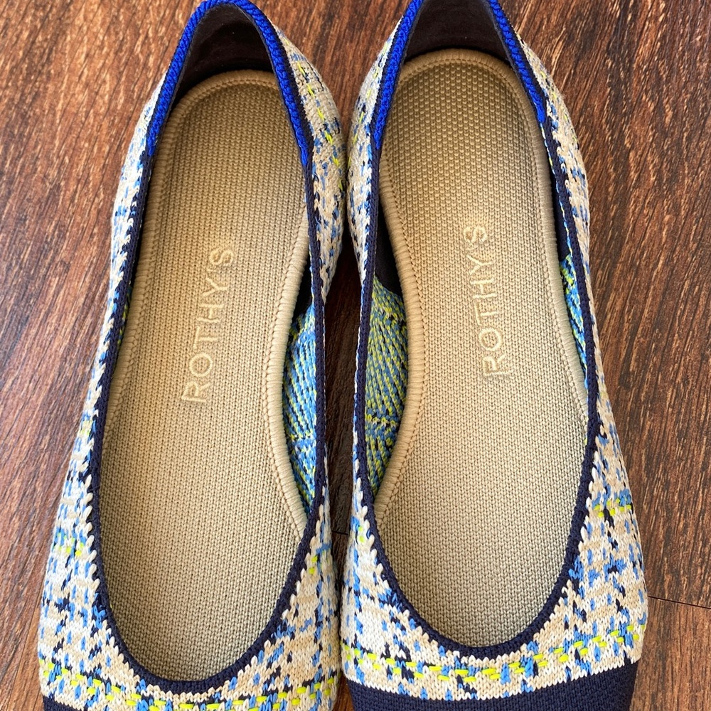 Rothy’s The Square Flat in Spring Tweed beige blue yellow Sz 6 - Picture 5 of 8